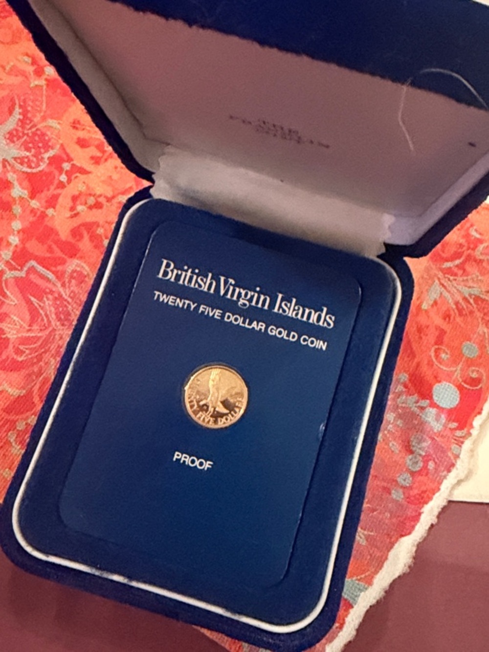 British Virgin Islands Twenty Five Dollar Gold Coin in Blue Case